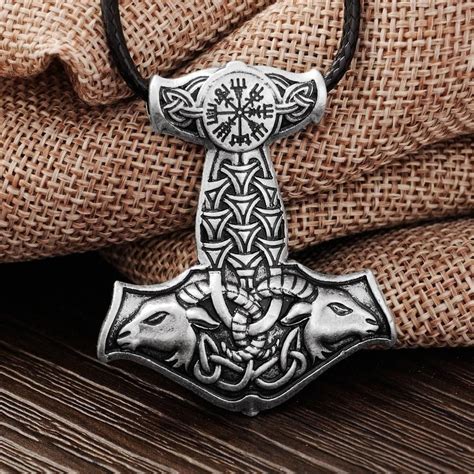 Thor S Hammer Amulet Pendant Necklace With Goat Embellishment Viking