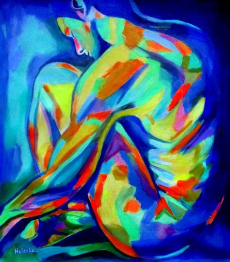 Glowing Silent Figure Seated Male Nude Painting Abstract Painting