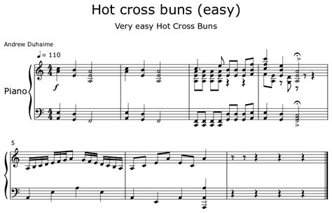 Hot cross buns (easy) - Sheet music for Piano