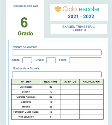 Examen Del Tercer Trimestre De Sexto Grado De Primaria Contestado Con