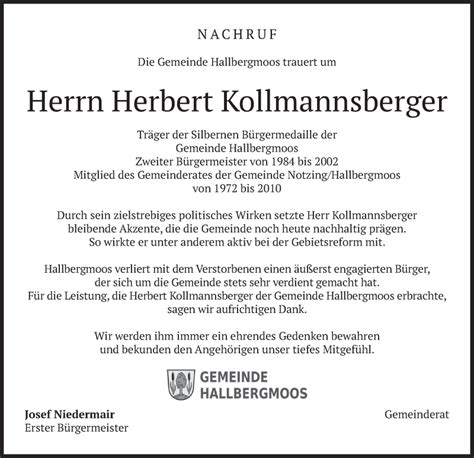 Traueranzeigen Von Herbert Kollmannsberger Trauer Merkur De