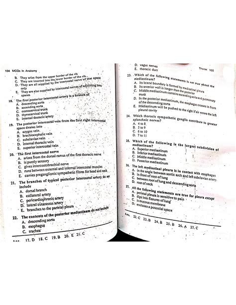 SOLUTION Thorax Anatomy Mcqs Mbbs 1st Year Studypool