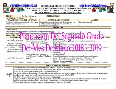 Planeaci N Del Segundo Grado Para El Mes De Mayo Del Tercer Trimestre