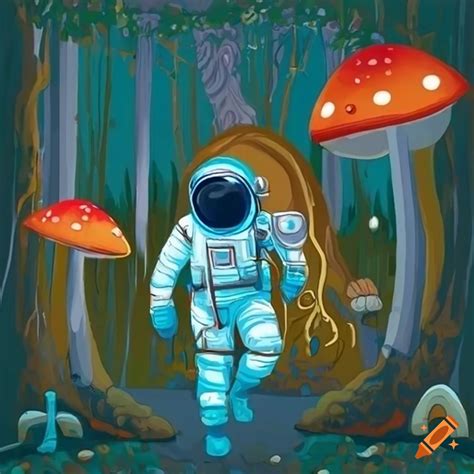 Whimsical Blue Astronaut In A Forest With Mushrooms On Craiyon