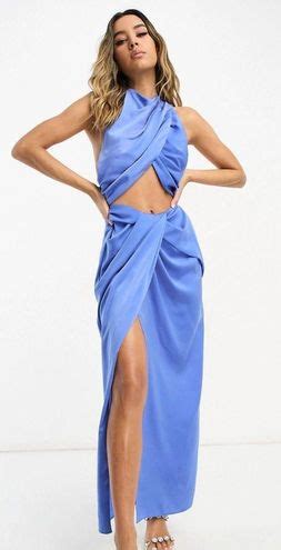 Asos Nwt Design Us Exclusive Satin Halter Twist Front Cut Out Maxi