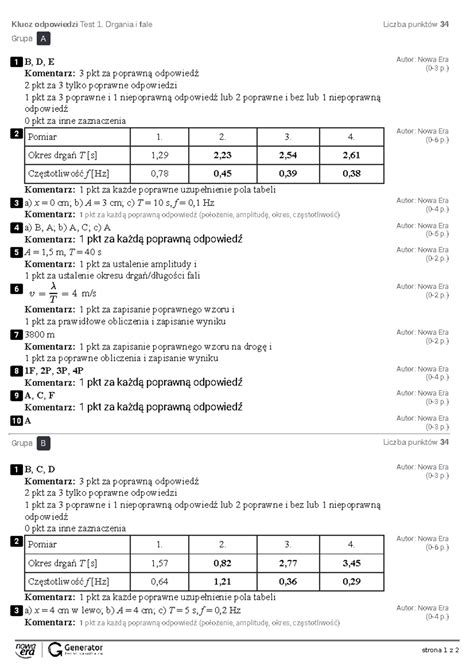Test Drgania I Fale Klucz Odpowiedzi Strona Z Klucz Odpowiedzi