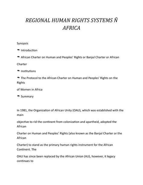 Regional Human Rights Systems Ñ Africa Regional Human Rights Systems