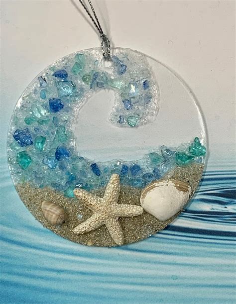 Sea Glass Suncatcher Crashing Ocean Wave Beach Ornament Etsy