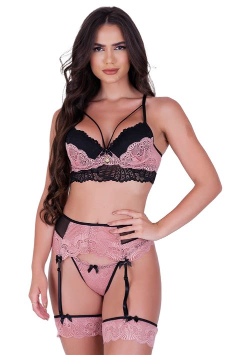 Cinta liga Renda Perneira Rosa Chá Lingerie