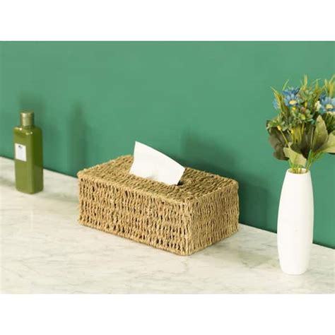 Vintiquewise Natural Woven Seagrass Beige Wicker Rectangular Tissue Box Cover Holder Qi003714 Rc