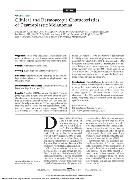 Pdf Clinical And Dermoscopic Characteristics Of Desmoplastic Melanomas