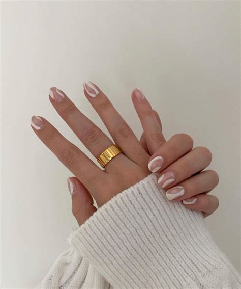 35 Nude Nails With White Details Abstract White Short Nails I Take