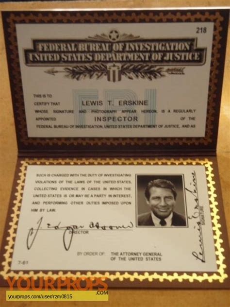 The Fbi Inspector Erskines Fbi Credentials Replica Tv Series Prop