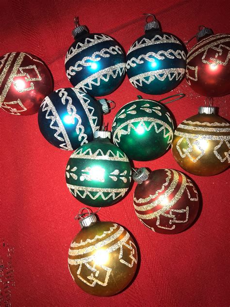 Vintage Shiny Brite Ornaments Glass Ball Ornaments Usa Set Of 10 Shiny Brite Glitter