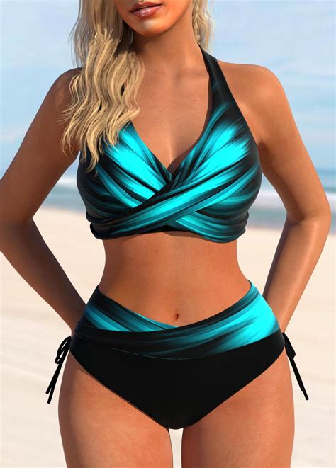 Ombre Criss Cross Cyan Bikini Set Rosewe USD 28 98