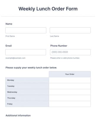 Weekly Lunch Order Form Template Jotform