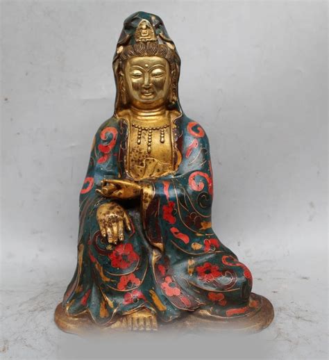 11 Chinese Buddhism Cloisonne Bronze Gild Kwan Yin Guan Yin Goddess