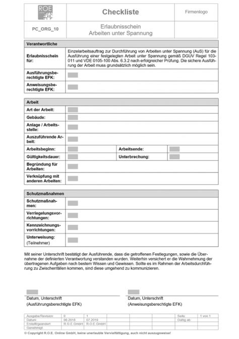 10 Erlaubnisschein Arbeiten Unter Spannung R O E Online