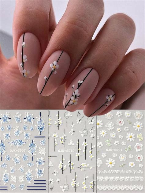 Naklejki na paznokcie Nail Art 3 sztuk zestaw 5d Wytłoczony kwiat i