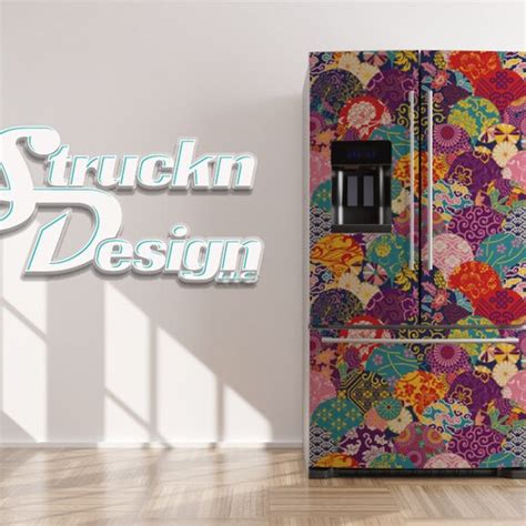 Floral Fridge Wrap Botanical Flowers Door Mural Folk Style Etsy