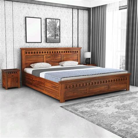 King Size Bed With Top Side Open Storage A Solid Wooden Bed With