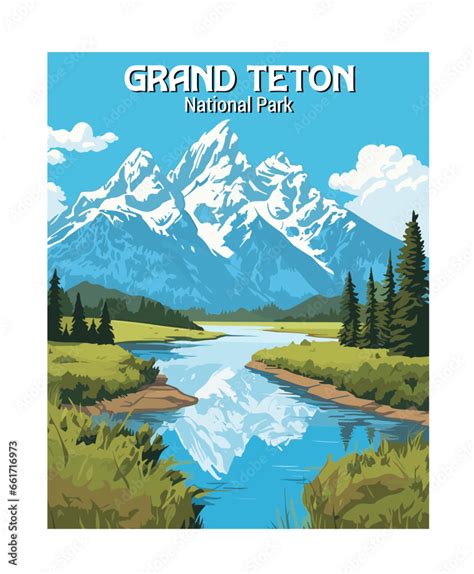 Vector Art Of Grand Teton National Park Template Of Illustration