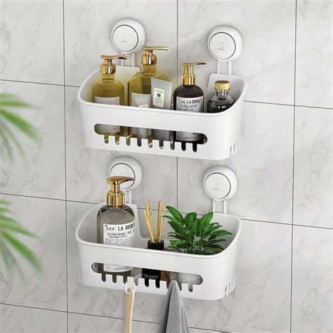 2Pcs Etagère Douche Sans Perçage Réutilisable Etagère Ventouse Simple D