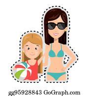 Vector Stock Half Body Cartoon Blond Woman With Woman In Bikini