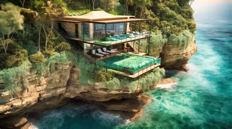 Premium Photo A Luxurious Private Beach Villa Perched On A Cliffside