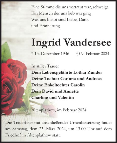 Traueranzeigen Von Ingrid Vandersee Abschied Nehmen De