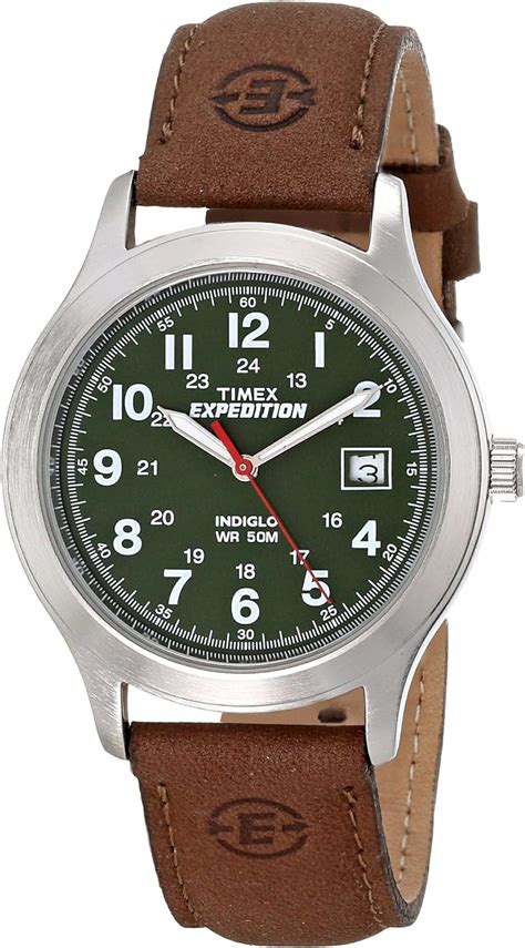 Timex Men S T40051 Expedition Metal Field Brown Olive Leather Strap Watch Timex