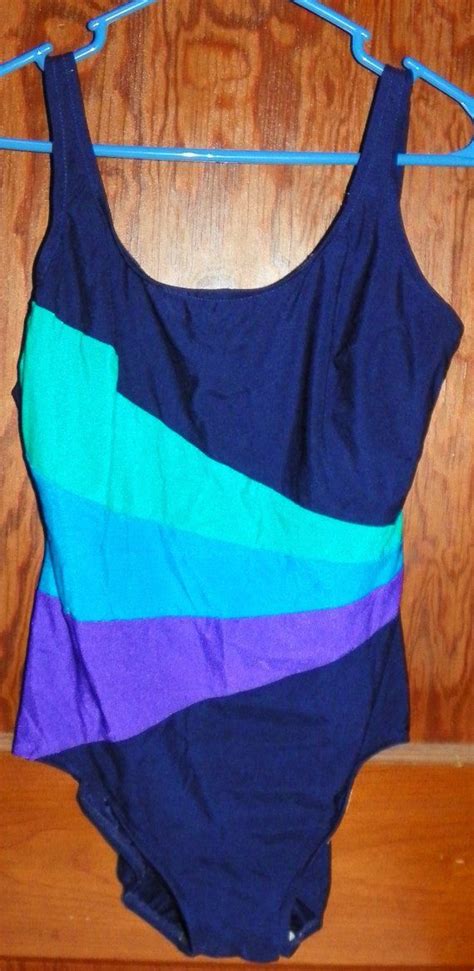 Vintage 80s Le Cove Color Block One Piece Swimsuit Bathing Suit Women