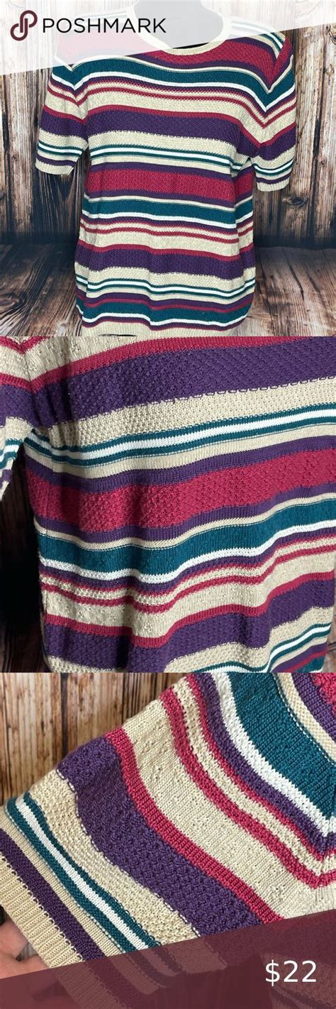 Vintage Alfred Dunner Striped Sweater Top Short Sleeve Size Medium