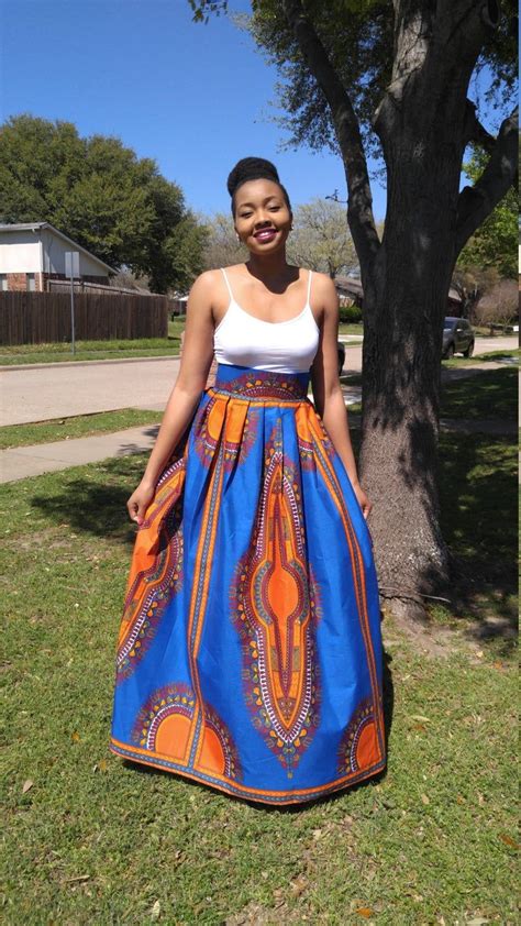 Michelle African Print Dashiki Maxi Skirt Blue Orange Etsy Dashiki