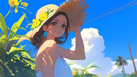 Cute Anime Girl In Straw Hat Desktop Wallpaper Anime Wallpaper