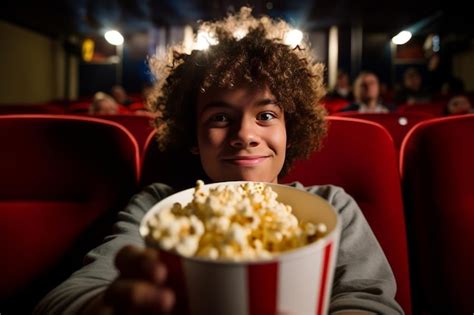 Hombre comiendo palomitas de maíz en una sala de cine sentado y