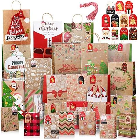 Amazon 24 Count Gift Bags For Christmas Bulk Set Includes 4 Jumbo