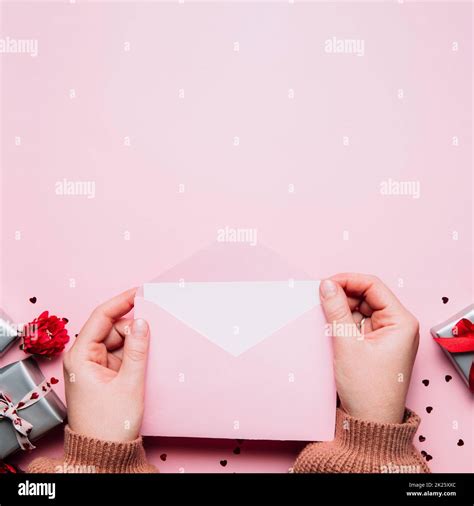 Female Hands Hold Love Letter Message In Envelope Valentine S Day