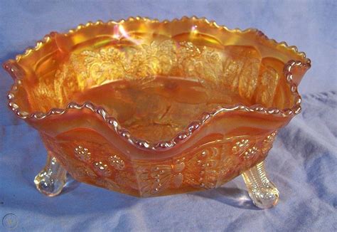 Vintage Fenton Carnival Glass Marigold Panther Lg Footed Bowl Butterflies Berry 1912052002