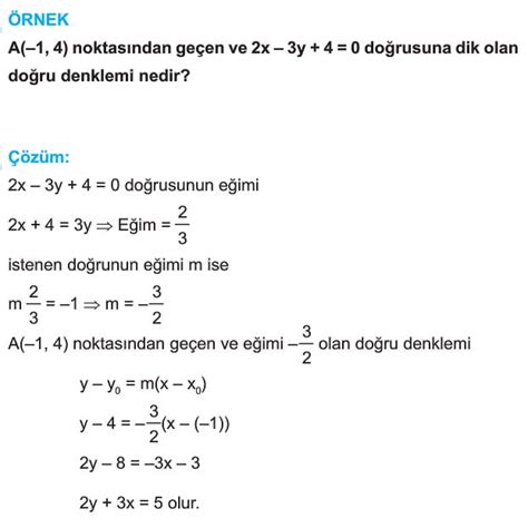 11 Sınıf İki Doğrunun Birbirine Göre Durumları Konu Anlatımı Soruları