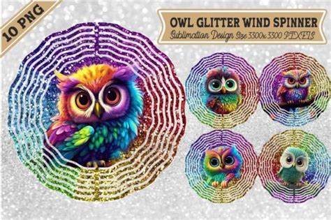 Owl Glitter Wind Spinner Sublimation Graphic By Denizdesign Creative