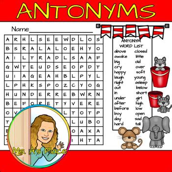 Antonym Word Search By Bookmarks And More Teachers Pay Teachers