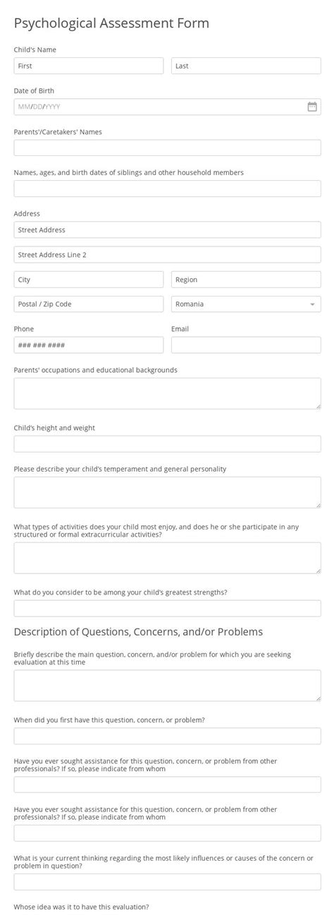 Psychological Assessment Form Template 123formbuilder