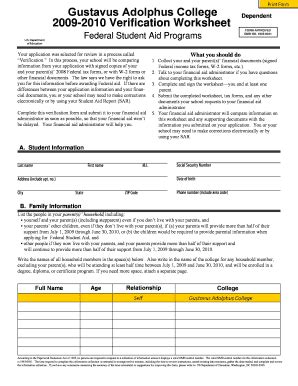 Fillable Online Gustavus Verification Worksheet Gustavus