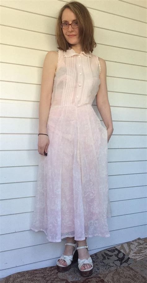 40s Pale Sheer Pink Floral Dress Sleeveless Summer S Vintage Etsy