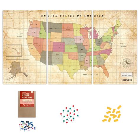 Miss Wood Push Pin United States Travel Map Kit Handmade Cork