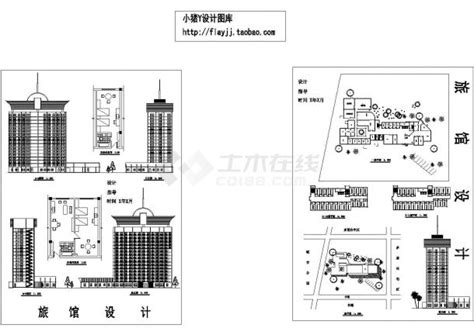 16层简单旅馆综合楼规划设计建筑施工cad图纸，共二张宾馆酒店建筑土木在线