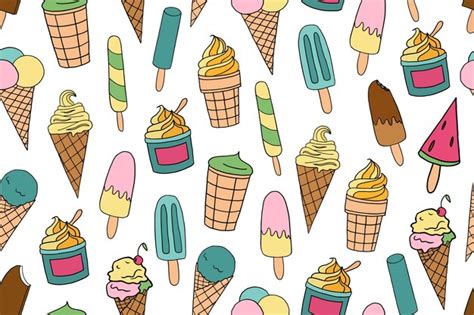 Premium Vector Colorful Seamless Pattern Of Ice Cream Ice Cream In A