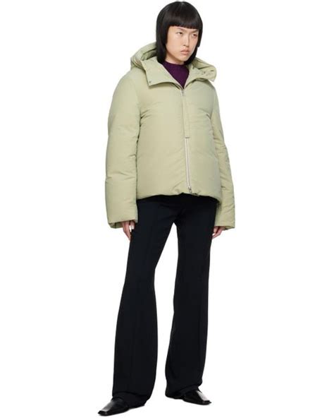 Jil Sander Green Hooded Down Jacket In Natural Lyst