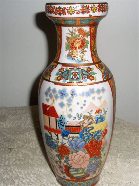 Tall Asian Vase 10 Inch Tall Satsuma Style Vase Made In China Floral